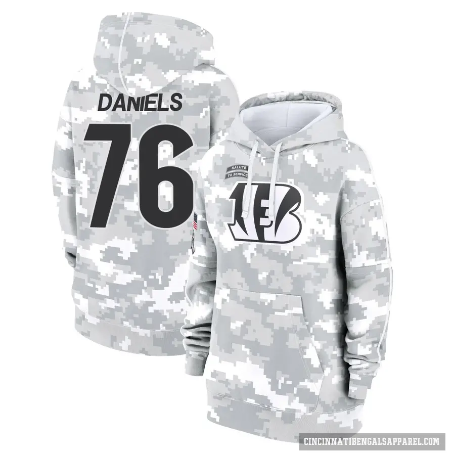 Women's ＃76 Mike Daniels Cincinnati Bengals Arctic Camo 2024 Salute to Service Club Fleece Pullover Hoodie