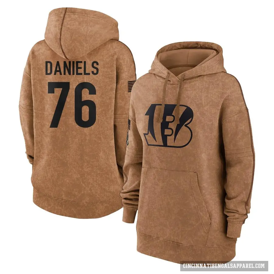 Women's ＃76 Mike Daniels Cincinnati Bengals Brown 2023 Salute To Service Pullover Hoodie