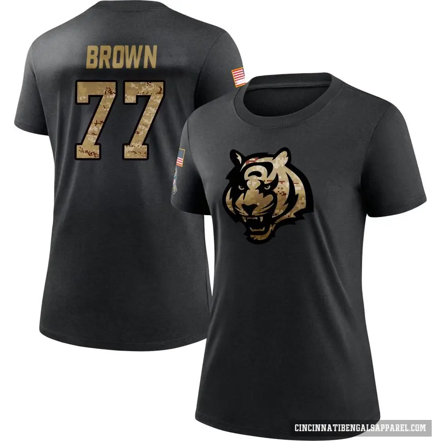 Women's ＃77 Trent Brown Cincinnati Bengals Black 2020 Salute To Service Performance T-Shirt