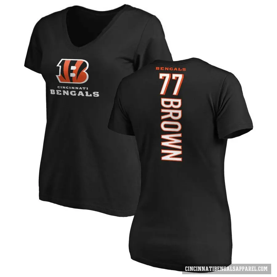 Women's ＃77 Trent Brown Cincinnati Bengals Black Backer Slim Fit T-Shirt