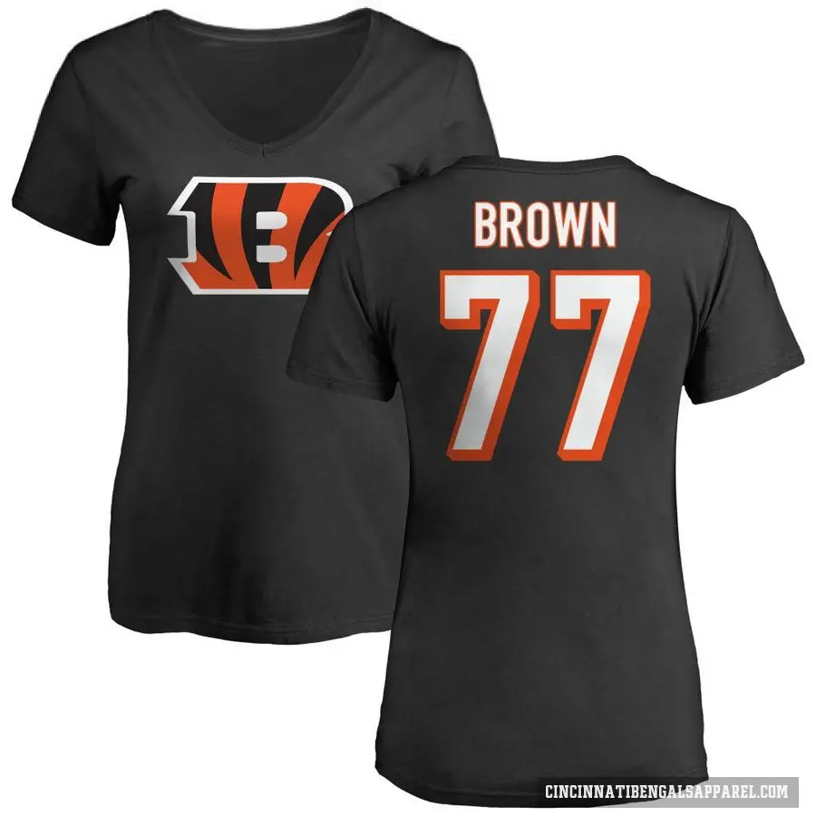 Women's ＃77 Trent Brown Cincinnati Bengals Black Logo Slim Fit T-Shirt