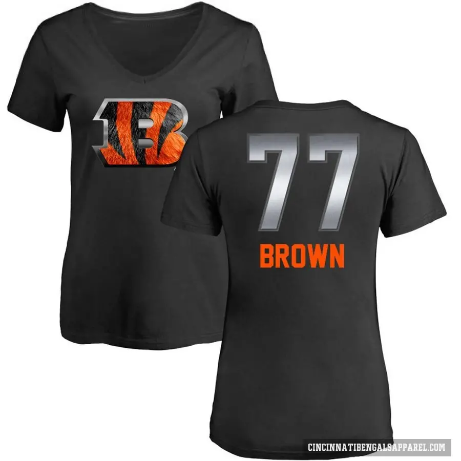 Women's ＃77 Trent Brown Cincinnati Bengals Black Midnight Mascot T-Shirt