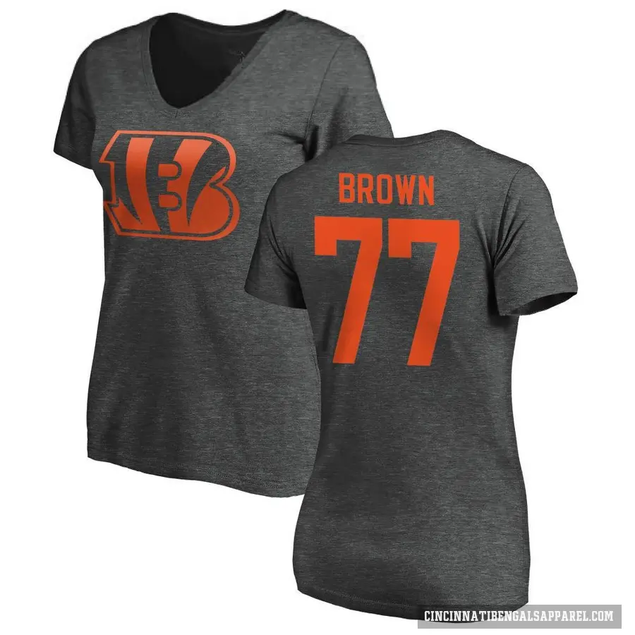 Women's ＃77 Trent Brown Cincinnati Bengals Brown One Color T-Shirt Ash