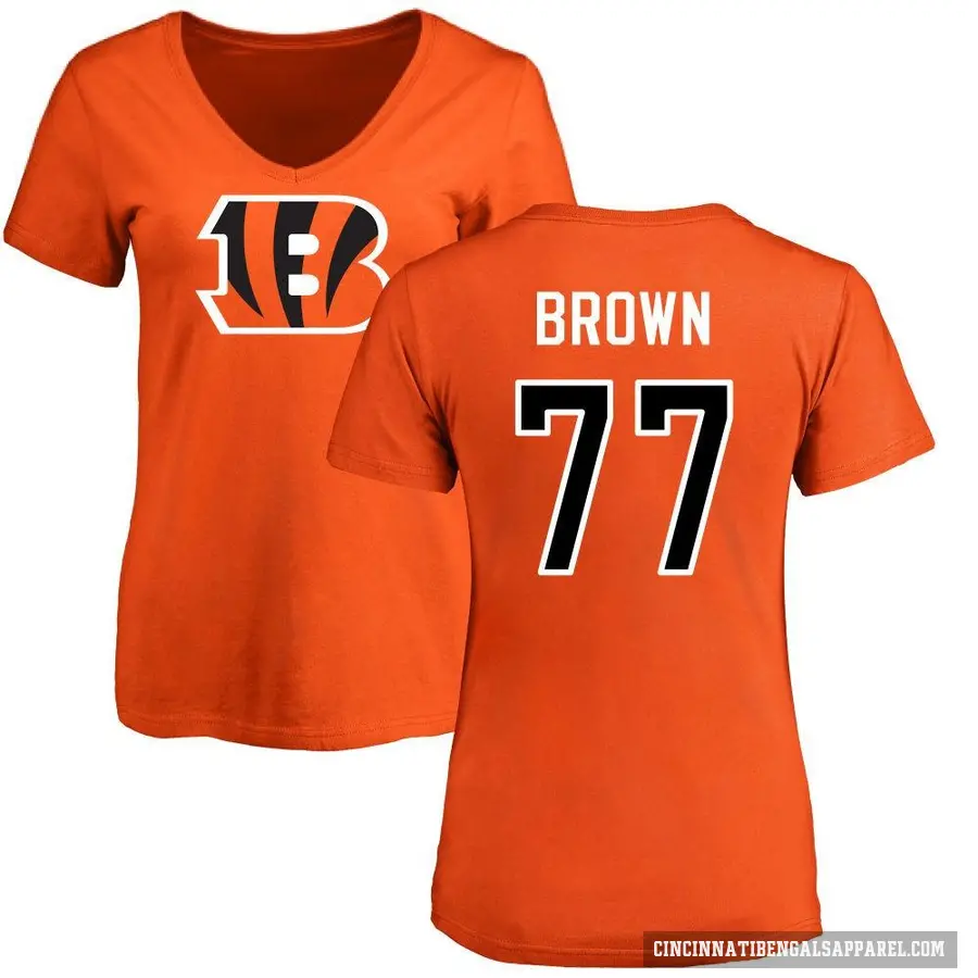 Women's ＃77 Trent Brown Cincinnati Bengals Orange Logo Slim Fit T-Shirt