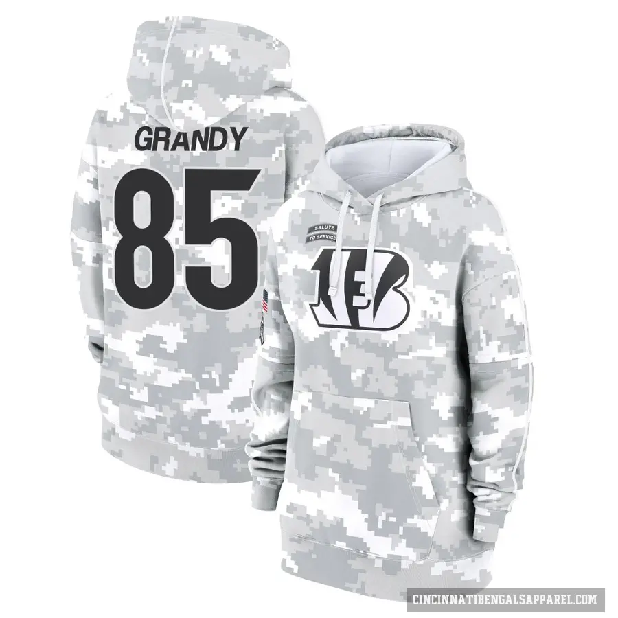 Women's ＃85 Cam Grandy Cincinnati Bengals Arctic Camo 2024 Salute to Service Club Fleece Pullover Hoodie