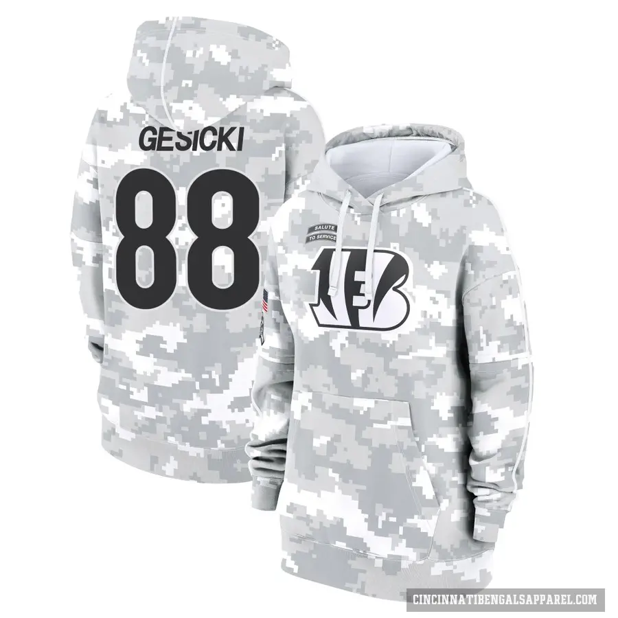 Women's ＃88 Mike Gesicki Cincinnati Bengals Arctic Camo 2024 Salute to Service Club Fleece Pullover Hoodie