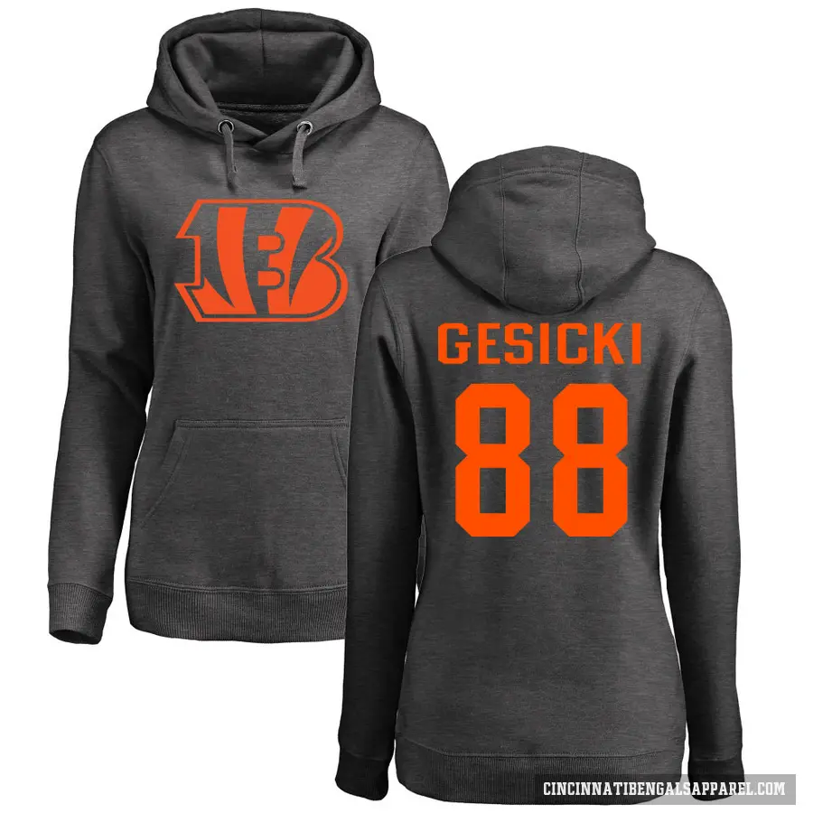 Women's ＃88 Mike Gesicki Cincinnati Bengals Pro Line by Branded Ash One Color Pullover Hoodie