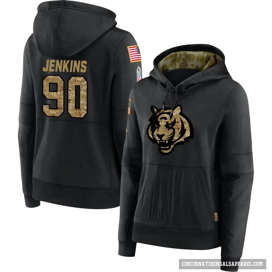 Women's ＃90 Kris Jenkins Jr. Cincinnati Bengals Black 2020 Salute to Service Sideline Performance Pullover Hoodie