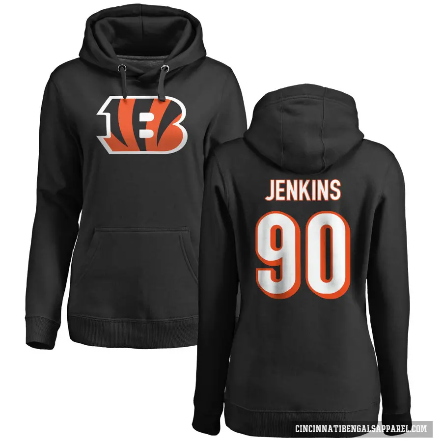 Women's ＃90 Kris Jenkins Jr. Cincinnati Bengals Black Pro Line Logo Pullover Hoodie