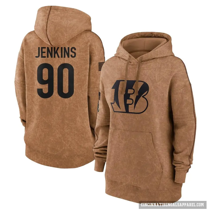 Women's ＃90 Kris Jenkins Jr. Cincinnati Bengals Brown 2023 Salute To Service Pullover Hoodie