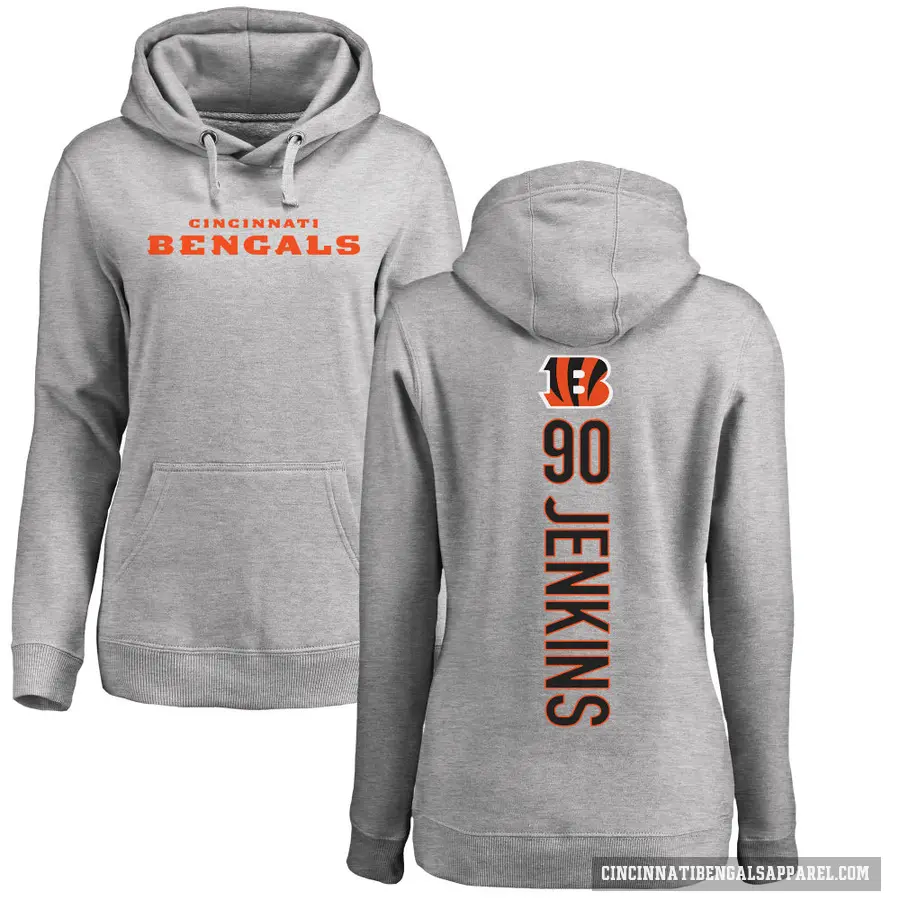 Women's ＃90 Kris Jenkins Jr. Cincinnati Bengals Pro Line Ash Backer Pullover Hoodie