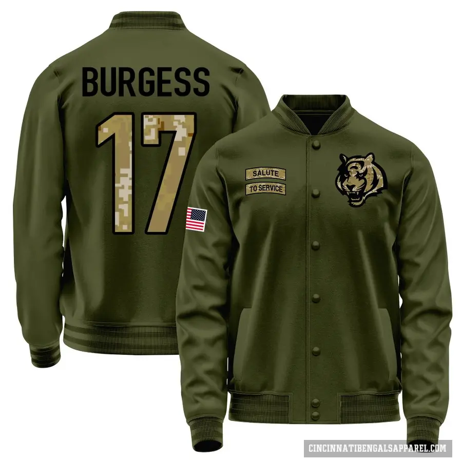 Youth ＃17 Cole Burgess Cincinnati Bengals Olive Salute to Service Sideline Performance Jacket