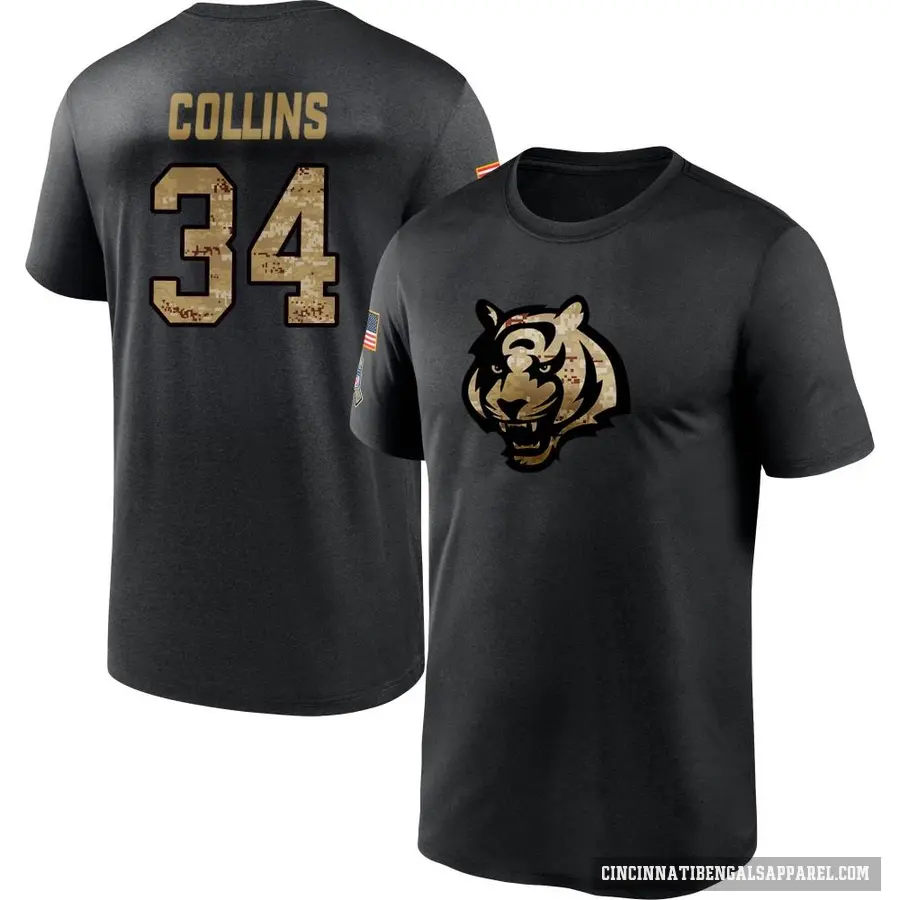 Youth ＃34 Elijah Collins Cincinnati Bengals Black 2020 Salute To Service Performance T-Shirt