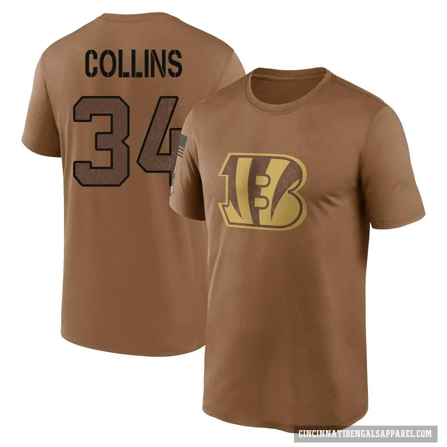 Youth ＃34 Elijah Collins Cincinnati Bengals Brown 2023 Salute To Service Performance T-Shirt