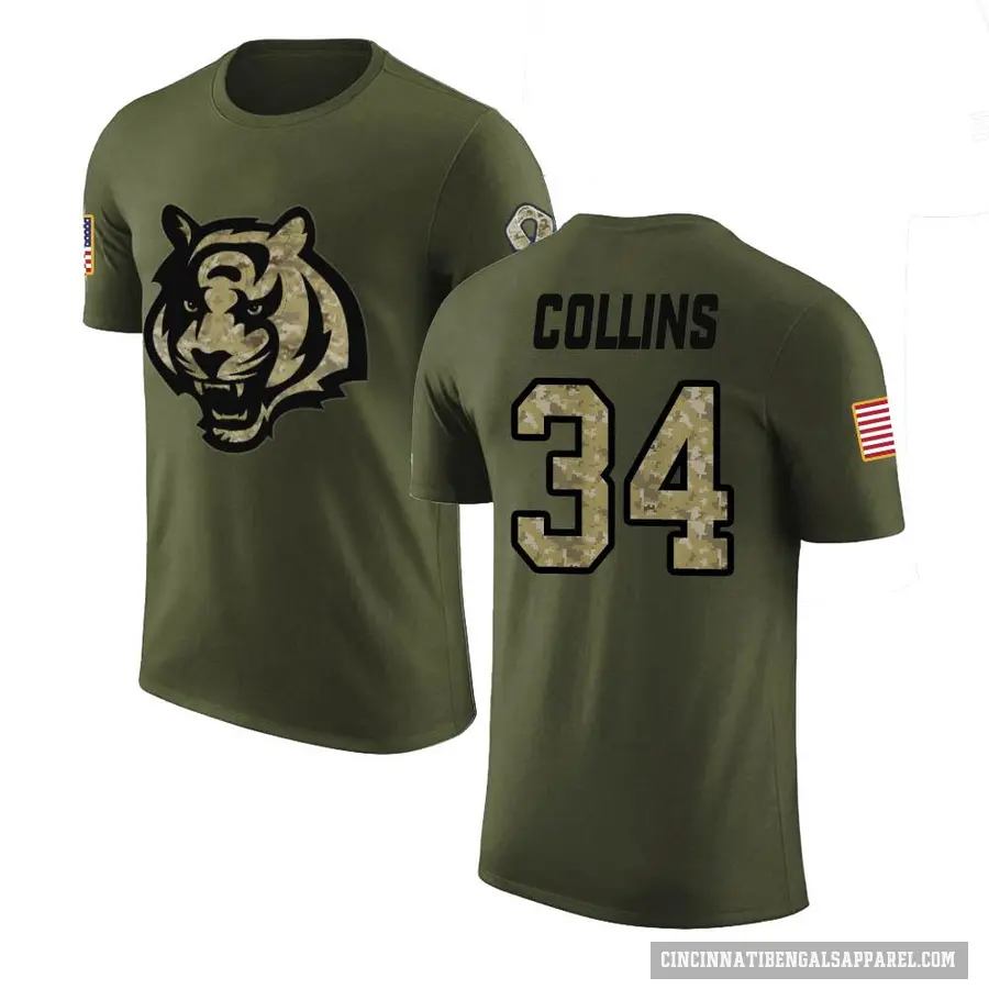 Youth ＃34 Elijah Collins Cincinnati Bengals Olive Salute to Service T-Shirt