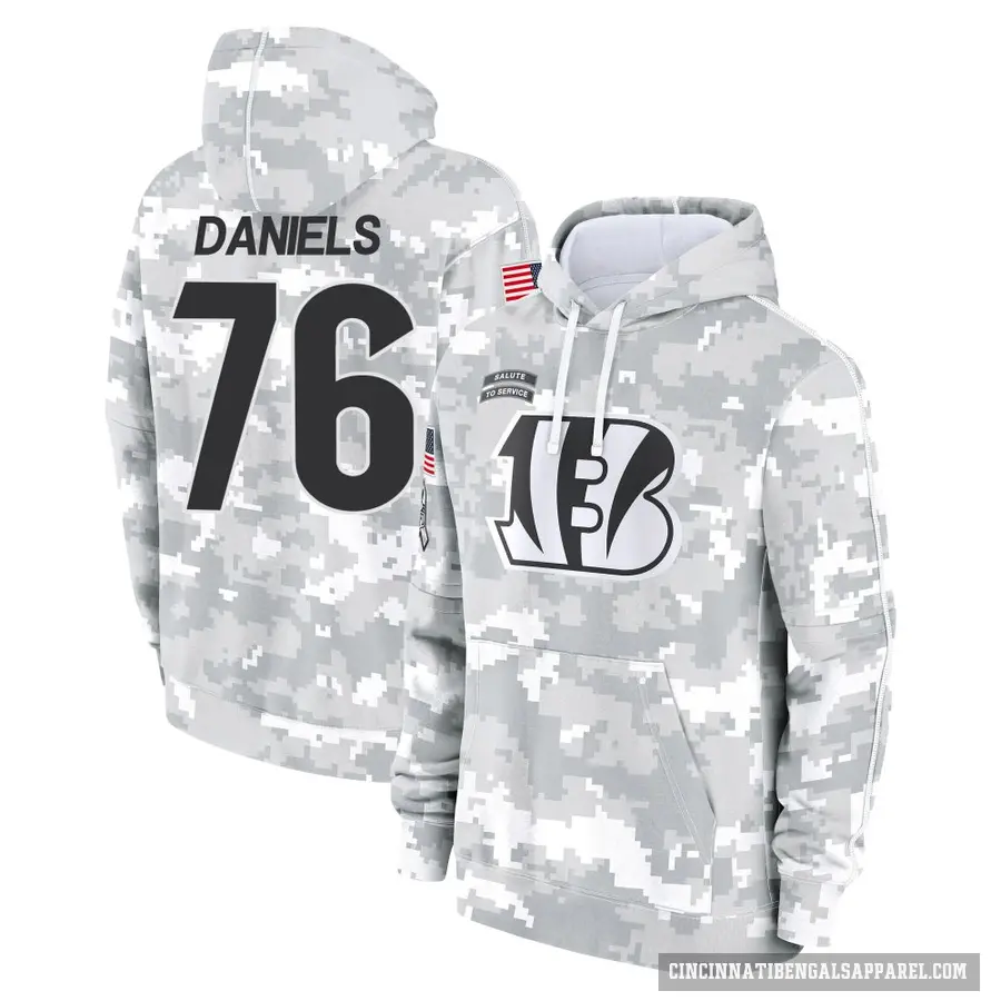 Youth ＃76 Mike Daniels Cincinnati Bengals Arctic Camo 2024 Salute to Service Club Fleece Pullover Hoodie