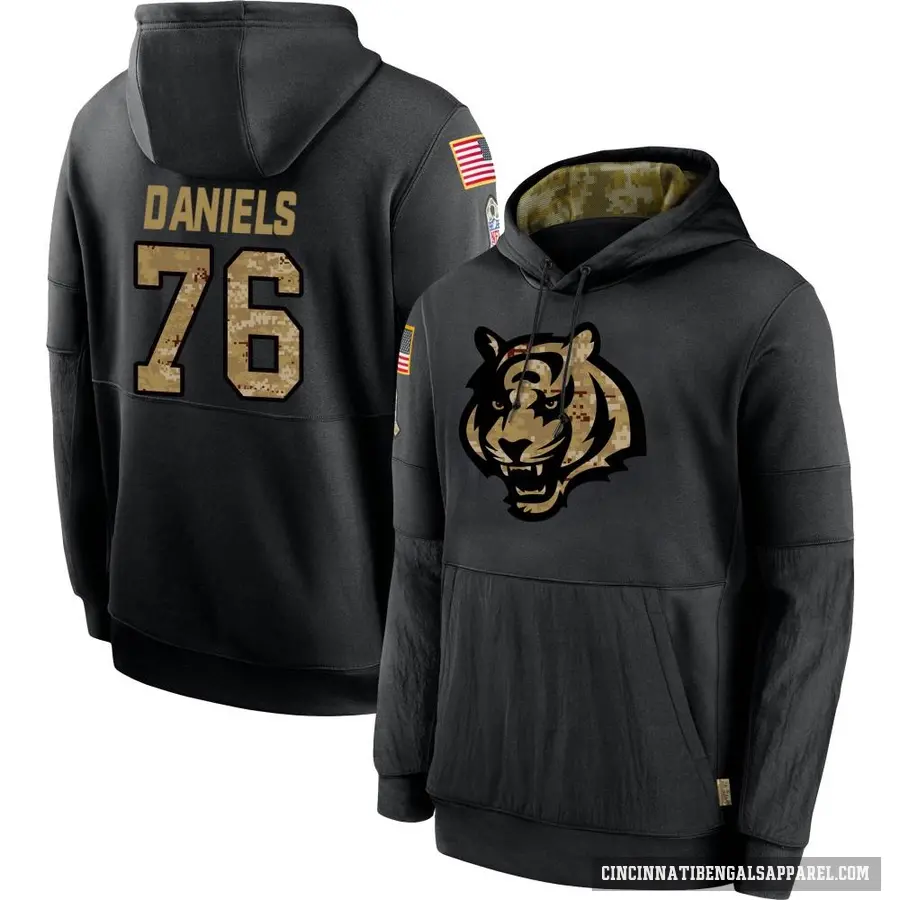 Youth ＃76 Mike Daniels Cincinnati Bengals Black 2020 Salute to Service Sideline Performance Pullover Hoodie