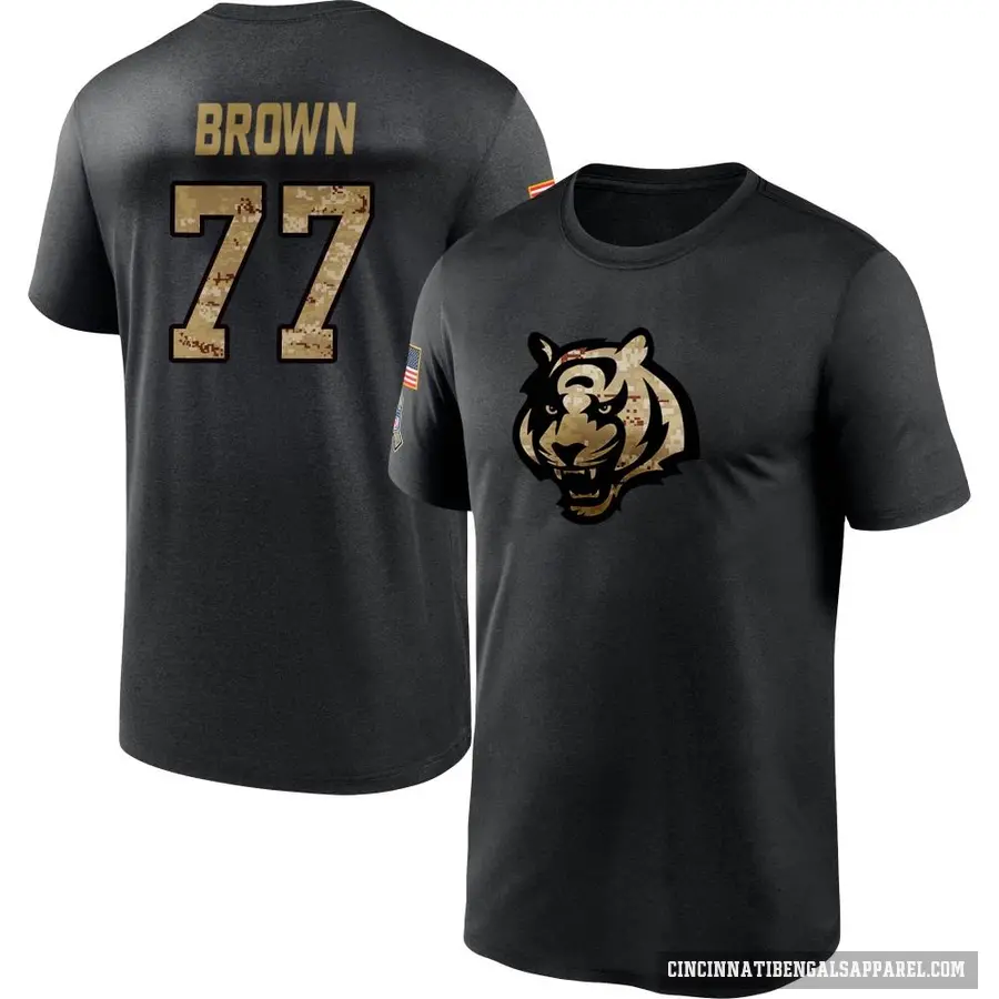 Youth ＃77 Trent Brown Cincinnati Bengals Black 2020 Salute To Service Performance T-Shirt