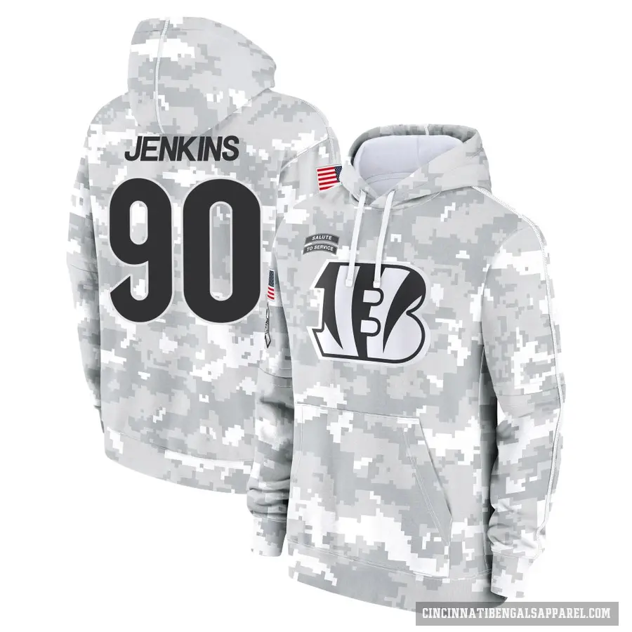 Youth ＃90 Kris Jenkins Jr. Cincinnati Bengals Arctic Camo 2024 Salute to Service Club Fleece Pullover Hoodie